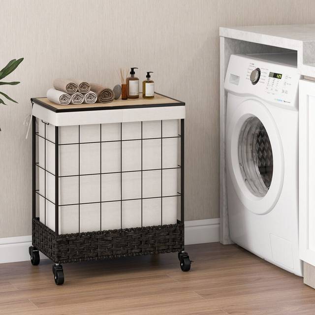 Rolling Laundry Hamper - Black;Brown;Beige (67cm H x 56cm W x 33cm D)