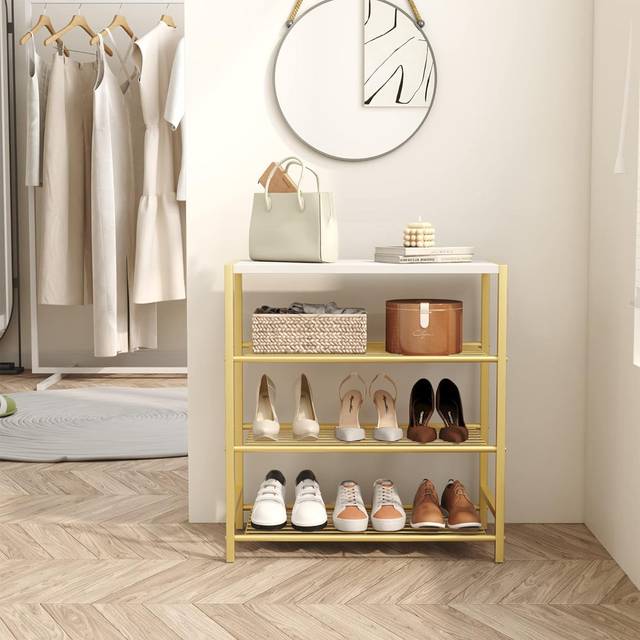4-Tier Industrial Shoe Rack, Metal Shoe Storage Organizer - Gold (9)