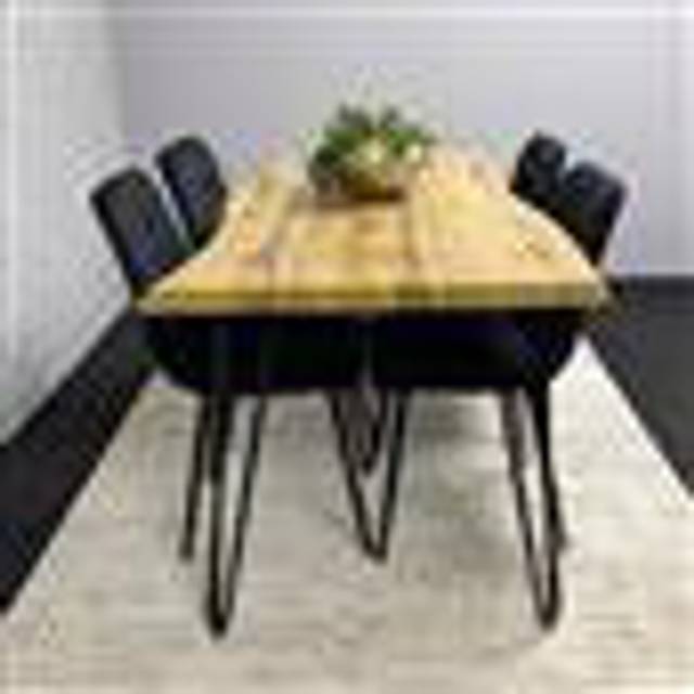 Wooden Dining Table and 4 Black Velvet Chairs - Stylish Dining Room Furniture (4)