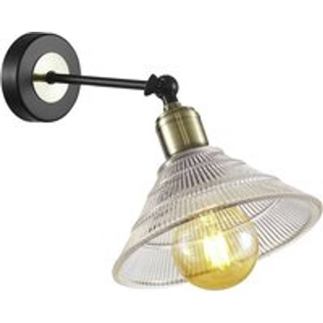 Modern industrial switched wall light fitting in matte black and clear glass ...