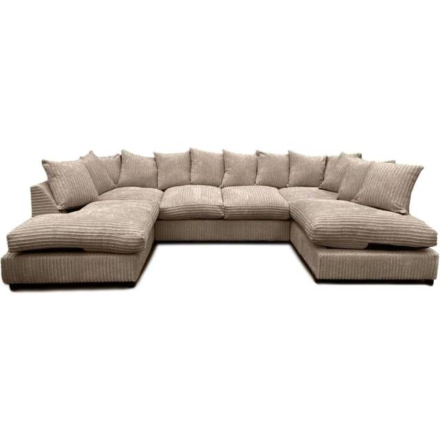 Jumbo Cord Fabric U-Shaped Sofa – Small Back - Coffee (90cm H X 275cm W X 167cm D)