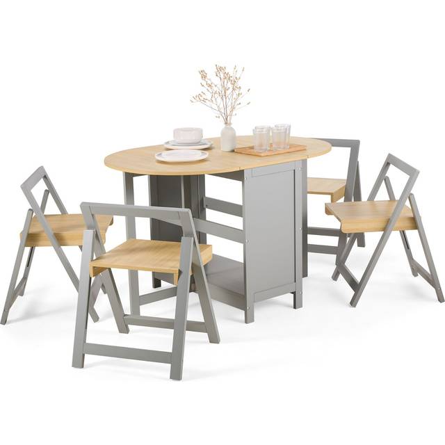 Foldable table and chairs set 4, grey butterfly dining room set, vonhaus