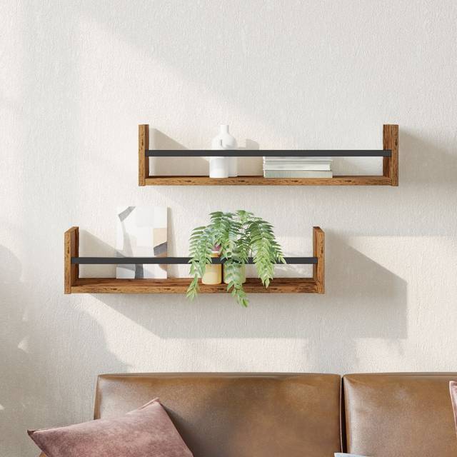 vidaXL Vägghyllor 2 st Gamla Trä 60x16x14 cm Ingenjörsträ