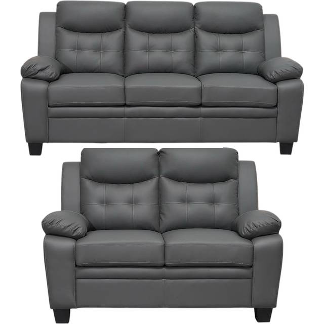 Jupiter 3 + 2 Sofa Set Tufted Black Button - Grey - One Size