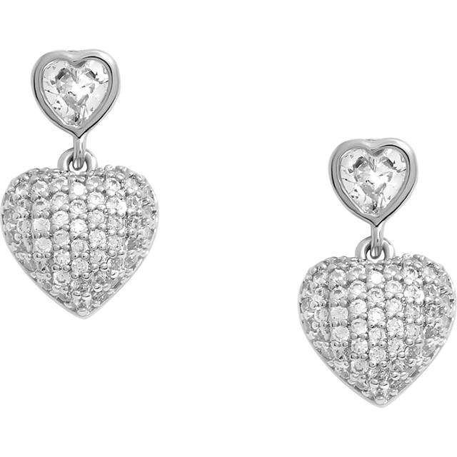Jon Richard Rhodium Plated Cubic Zirconia Micro Pave Heart Earrings - Gift Boxed, Silver, Women - Ilver