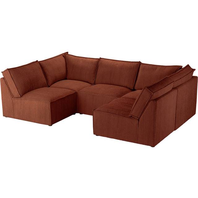 Beadie 5-Piece Corduroy Cord Corner Sectional - Red Brown (80cm H X 263cm W X 94cm D)