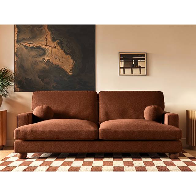 Solace+Co Solace+co Addison 3 Seater Chenille Sofa - Burnt Orange, Orange