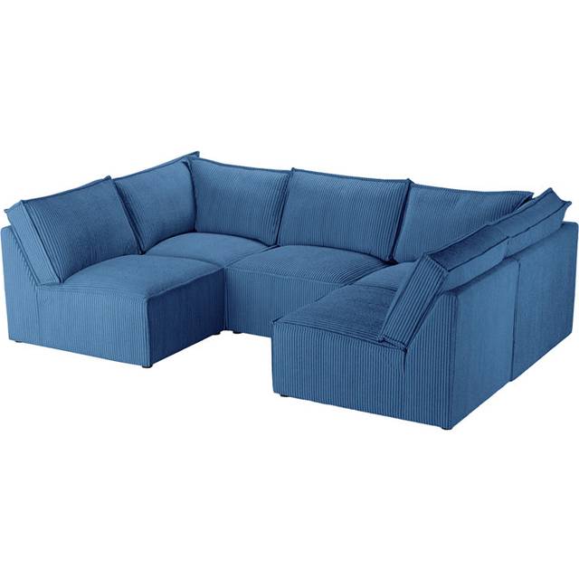Beadie 5-Piece Corduroy Cord Corner Sectional - Blue (80cm H X 263cm W X 94cm D)