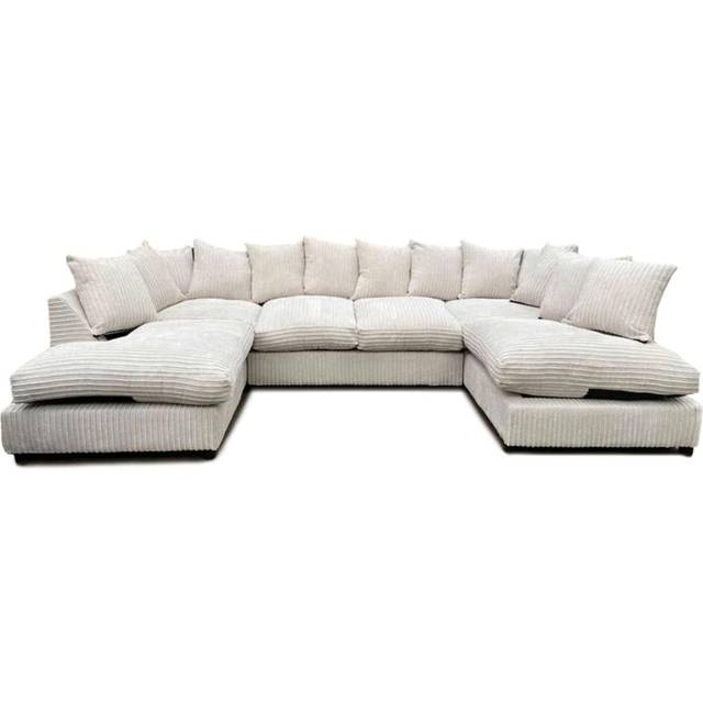 Jumbo Cord Fabric U-Shaped Sofa – Small Back - Cream (90cm H X 275cm W X 167cm D)