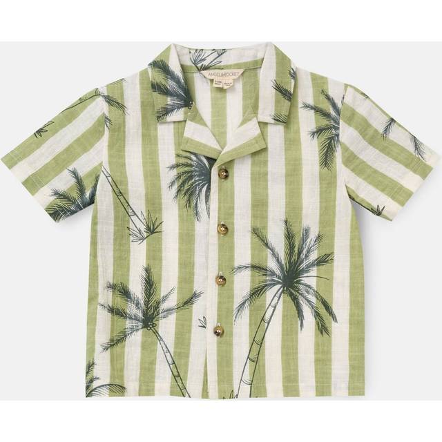 Angel & Rocket Baby Cotton Palm Tree & Stripe Resort Shirt, Green/Multi