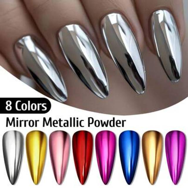 SHEIN 1 Box Metallic Glitter Chrome Effect Mirror Nail Powder - Acrylic Pigment For Manicure Accessories And Nail Art Decorations