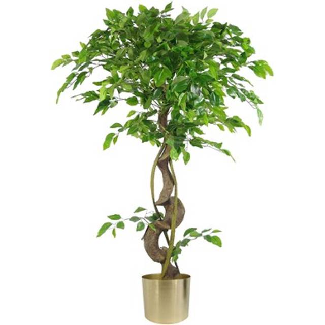 Leaf - 120cm Twisted Trunk Artificial Japanese Fruticosa Style Ficus Tree Gold Planter