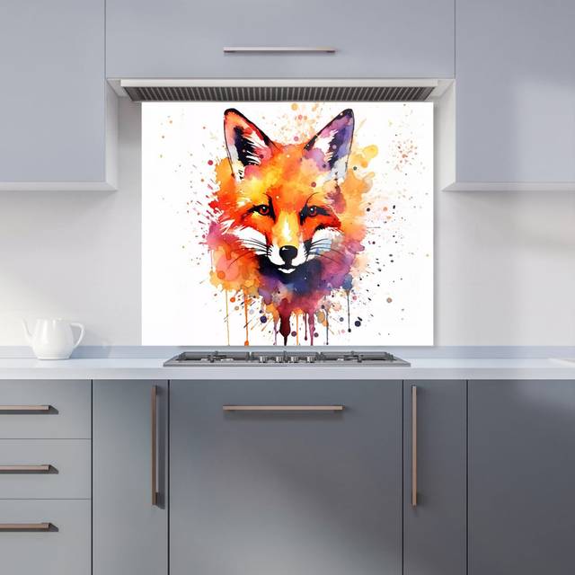 Warren Reed - Designer Watercolour Splashart Fox Face Kitchen Splashback W700Mm X H750Mm, Multi