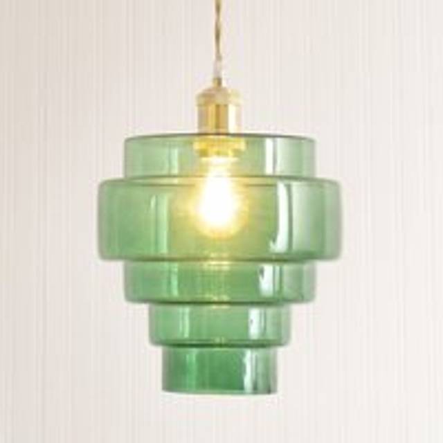ValueLights Lane 5 Tier Green Glass Layered Easy Fit Ceiling Pendant Lamp Shade - 24.5 x 23.5 x 23.5cm