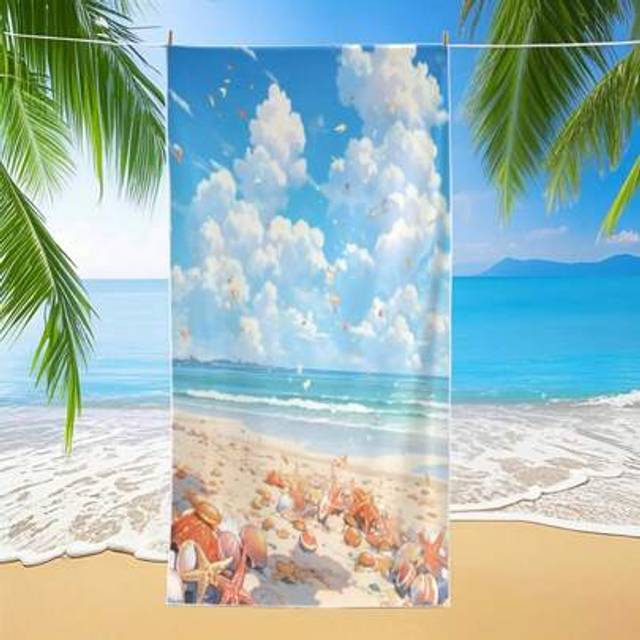 SHEIN Palm Tree Silhouette Patterned Beach Towel - Island Shadow Bathroom DÃ©cor Summer