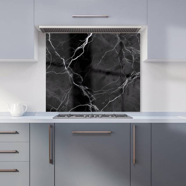 Warren Reed - Designer White And Black Marble Effect Glass Bathroom Splashback, Multi
