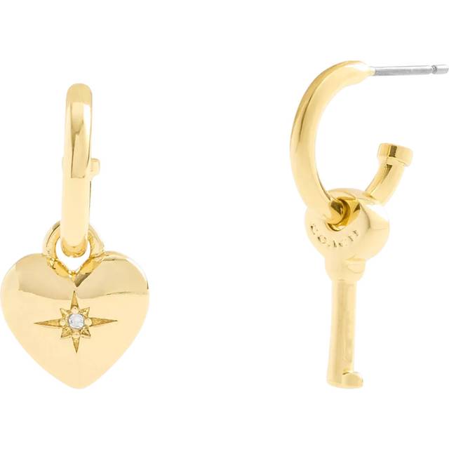 Coach Heart & Key Huggie Hoop Earrings, Gold