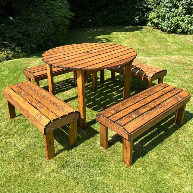 Charles Taylor Knights 8 Seater Round Garden Dining Bench Set - Brown - 80 x 230 x 230cm
