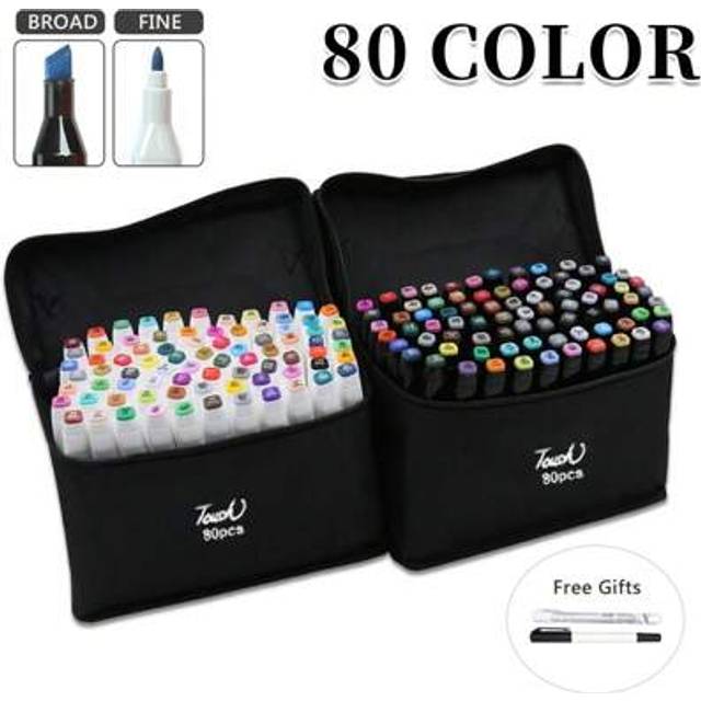SHEIN 80 Colours Permanent Art Markers Twin Marker Pen Broad Fine Point Black Animation Design For Drawing Coloring With Black Bag Back To School