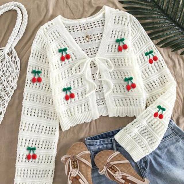 Travachic Women&#39;s Casual Vacation Thin Knit Cardigan, Suitable For Summer And Vacation, Cherry Blossom Pattern