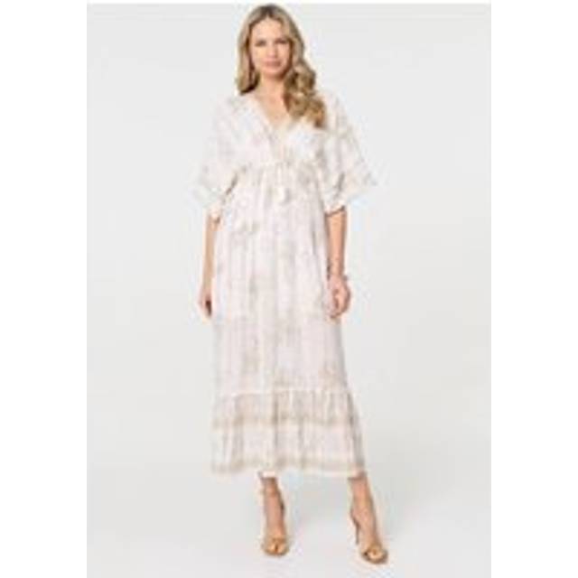 Embellished Kimono Sleeve Maxi Dress - White - 12