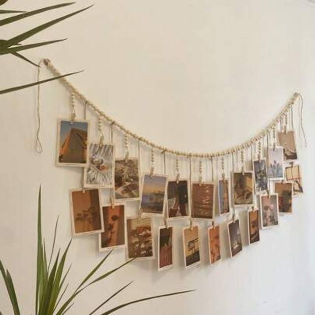 SHEIN 1 Pc Hanging Photo Display With 22 Clips, Bohemian Style Collage Card Picture Kids Photo Hanger For Bedroom Living Room Decor Teen Girl Gifts