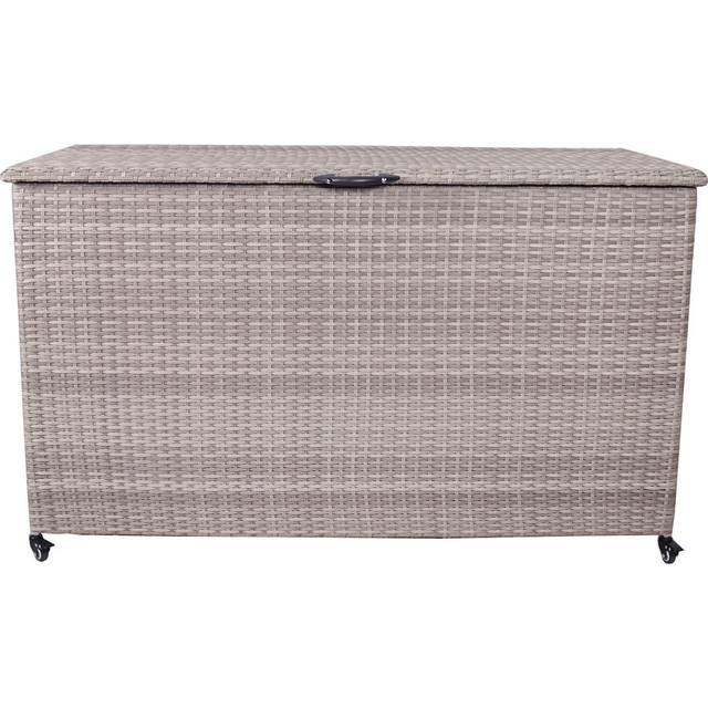 Royal Craft Storage 150cm W 645L Wicker Deck Box with Wheels - Beige (80cm H X 150cm W X 75cm D)