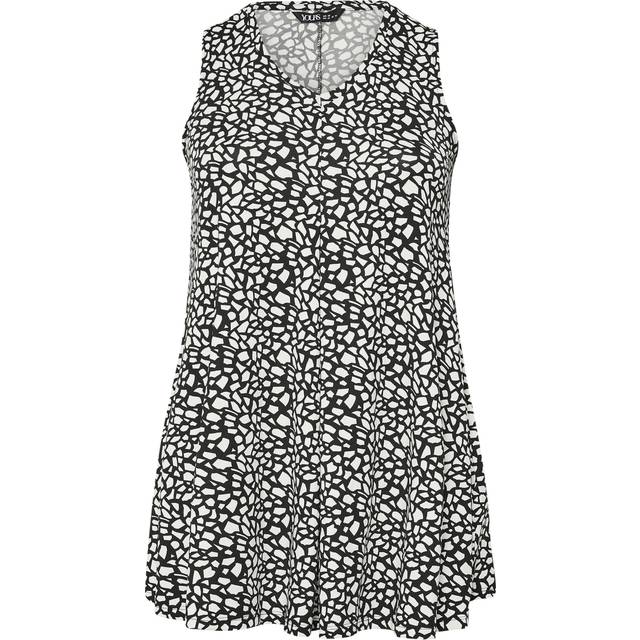 Yours Curve Black Abstract Pleated Swing Vest Top, Women's Curve & Plus Size, Yours - 30-32
