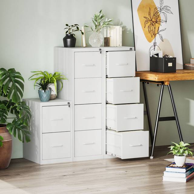 4 Drawer Filing Cabinet Steel File Cabinet for A4 Letter Size White - Large
