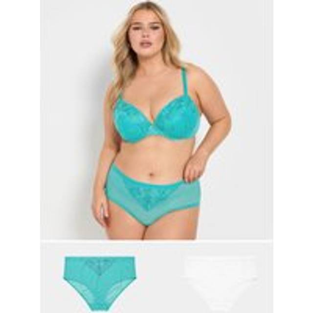 Yours Plus Size 2 Pack Blue & White Lace Embroidered Full Briefs Size 14-16