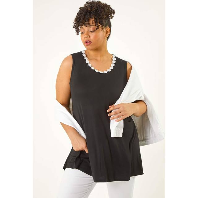 Curve Daisy Trim Vest Top - Black - 20