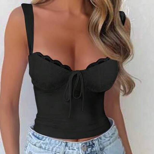 SHEIN Vaiaye Women&#39;s Sexy Lace Cut-Out Slim Fit Sexy Summer Knitted Shoulder Strap Vest