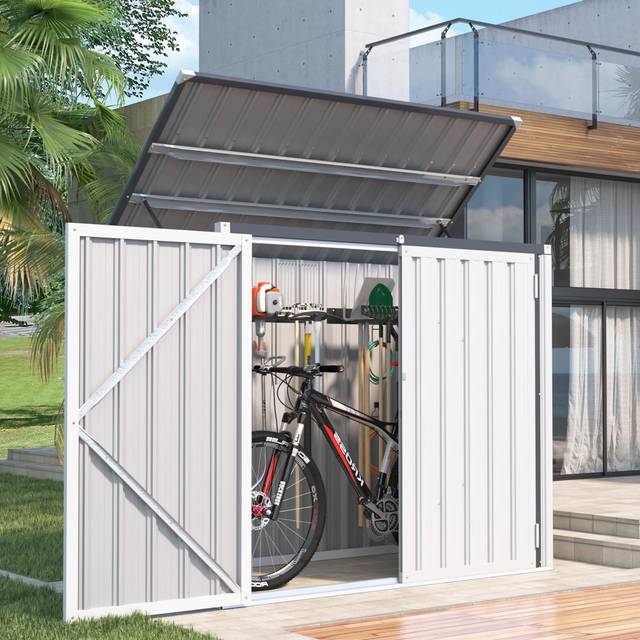 Outdoor Waterproof 5 ft. W x 3 ft. D Metal Flat Storage Shed - White (140cm W X 80cm D X 117.6cm H)