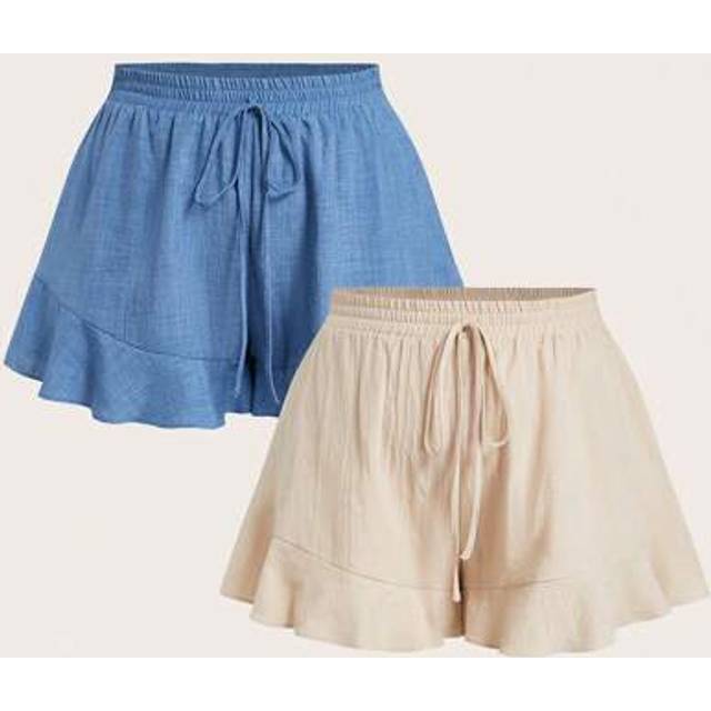 Elaquor Women&#39;s Plus Size Casual Woven Fabric Shorts With Ruffle Hem And Drawstring, Apricot, Short Length For Summer Comfort