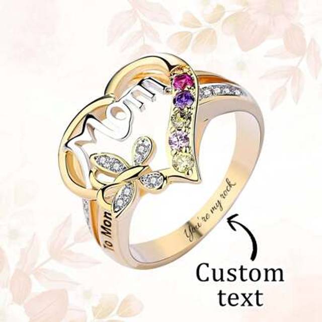 SHEIN 1pc Custom Ring Personalized Mom Rings For Women Custom Engraved Ring With Text Date Name Customized Gifts For Mom Grandmom Her