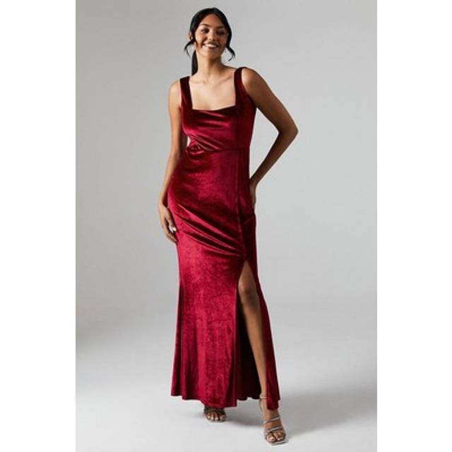 Debut london womens maxi dress merlot velvet square neck bridesmaids wedding