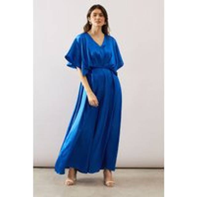 Womens Occasion Satin Wide Leg Jumpsuit - Cobalt - 14