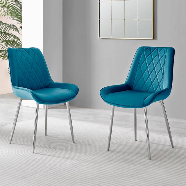 Eubanks Modern High Gloss Extendable Dining Table Set with Luxury Dining Chairs - Blue