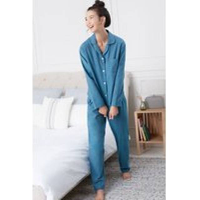"Stornoway" Herringbone Brushed Cotton Pyjama Set - Teal - M