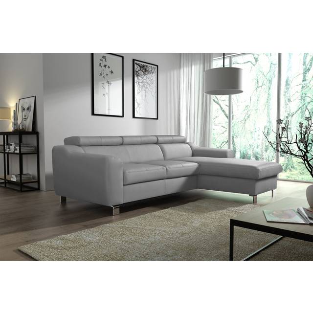 Alford Faux Leather Corner Sofa with Sleeping Function and Storage - Grey (91cm H X 242cm W X 176cm D)