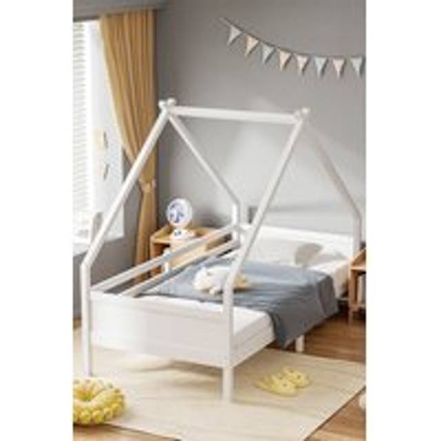 197x97x153cm White Core Board Cabin Pine Bed - One Size