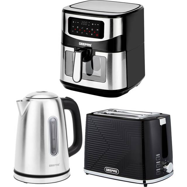 1.7L Illuminating Kettle 2 Slice Bread Toaster & 9.2L Digital Air Fryer Set - Silver - One Size