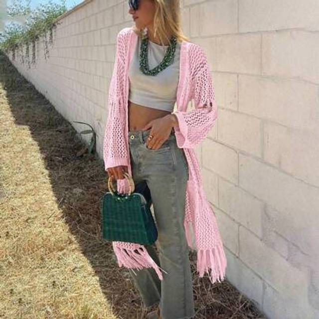 SHEIN Women&#39;s Casual Long Cardigan Sweater With Elegant Aesthetic, Suitable For Commuting, Spring/Summer