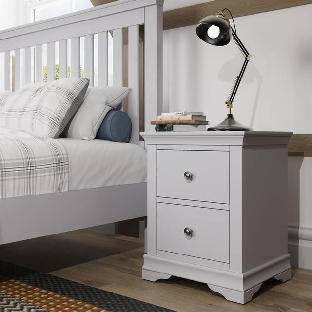 (White) 2 Drawers Bedside Bedroom Furniture Assembled Solid Oak Veneer