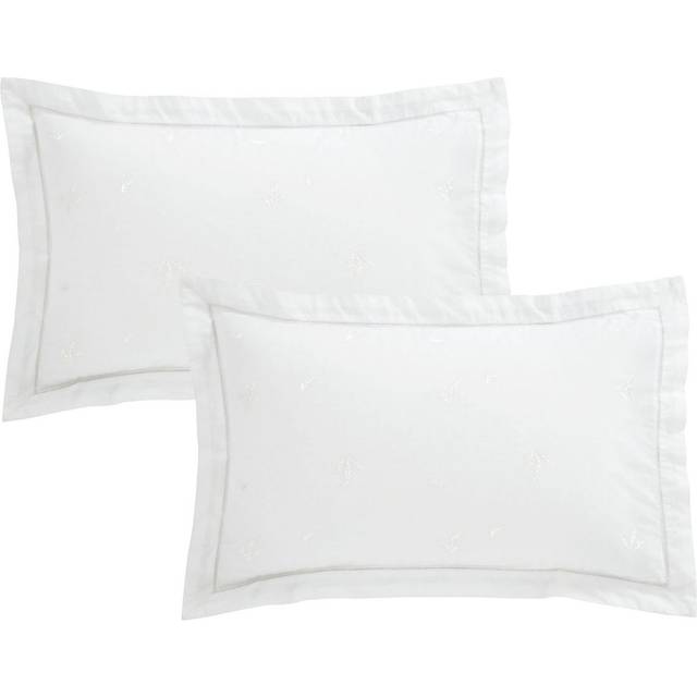 Lottie Floral Embroidery 180 Thread Count Cotton Oxford Pillowcase - White