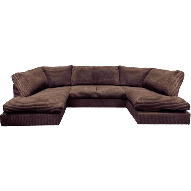 Jumbo Cord Fabric U-Shaped Sofa – High Back - Brown (90cm H X 275cm W X 167cm D)