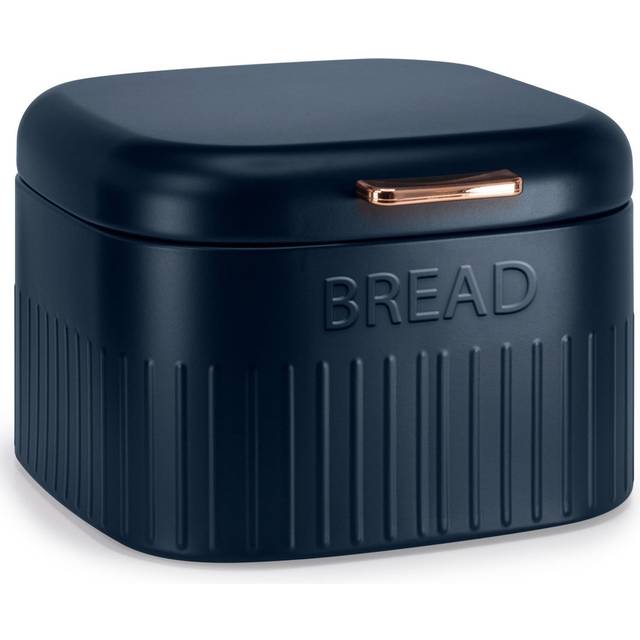 Large Metal Bread Box with Hinged Lid, Countertop Kitchen Storage - Navy Blue