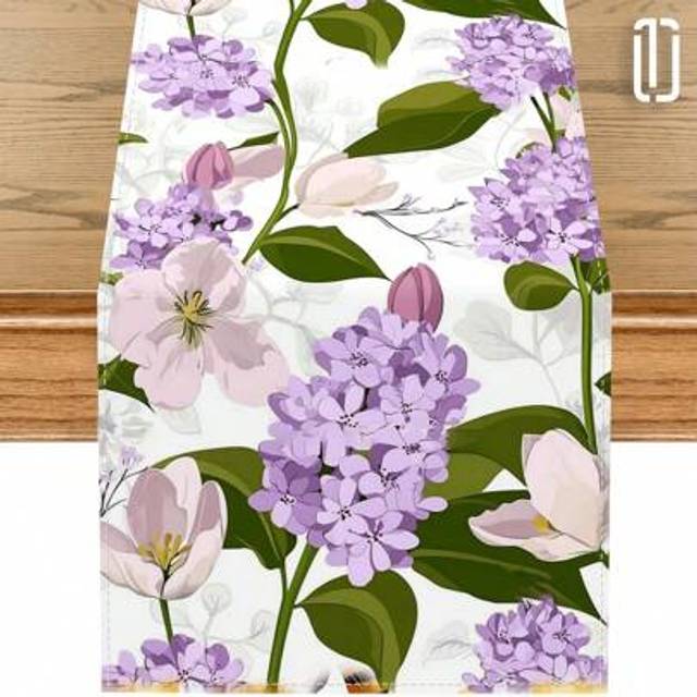 SHEIN 1PC Spring/Summer Purple Hydrangea Butterfly Spring Table Runner, Summer Kitchen Table Decoration