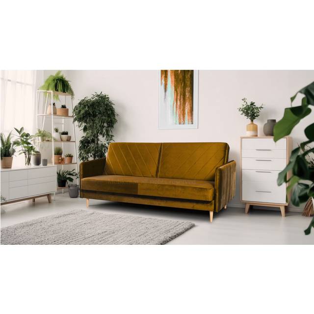 Cooperton 207Cm Square Arm Sofa Bed - Gold Mustard (93cm H X 207cm W X 93cm D)