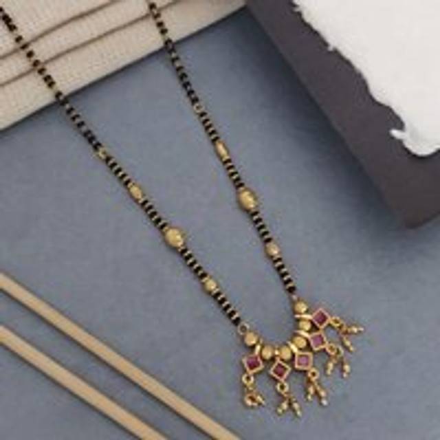 Indian Nazarian Gold Mangalsutra Black Beads Necklace - 18 inches